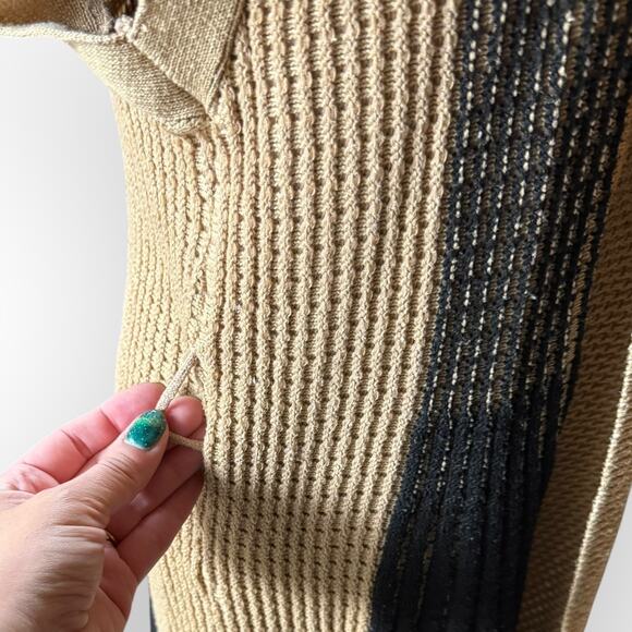 Women's Beige & Black Striped Knit Open Front Cardigan Sweater Size Medium - Picture 11 of 16